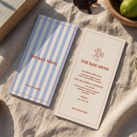 Retro the Bar Menu Wedding Template, Bold Stripe Event Cocktail Menu CR1 - Etsy