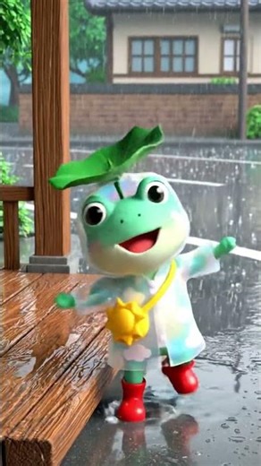 Chibi frog playing in the rain
