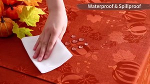 Smiry Thanksgiving Table Runner, 13x72 Inch Waterproof Fabric Damask Table Runner for Harvest Parties and Holidays, Terracotta