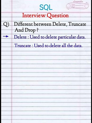 Difference between Delete, Truncate and Drop | SQl interview question | #short