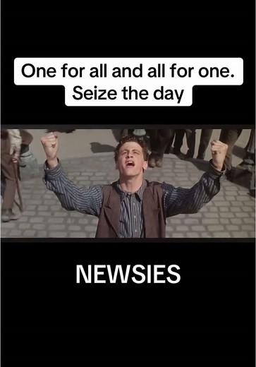 In Newsies, “Seize the Day” is a rallying cry for the young newspaper sellers to unite and fight back against exploitation. The song marks their decision to stand up for justice and take control of their future. 1992 #newsies #oneforallandallforone #christianbale #movieclips #dance #broadway #paperboy #1990s #singalong
