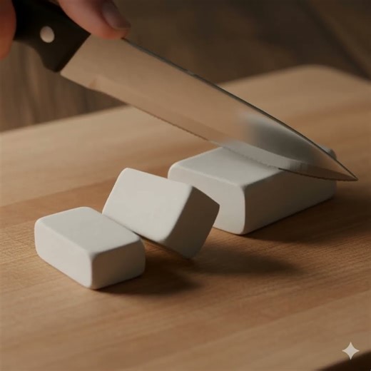 Powdery ASMR Eraser Block Slicing: Soft Dragging Sounds & Clean Macro Cuts