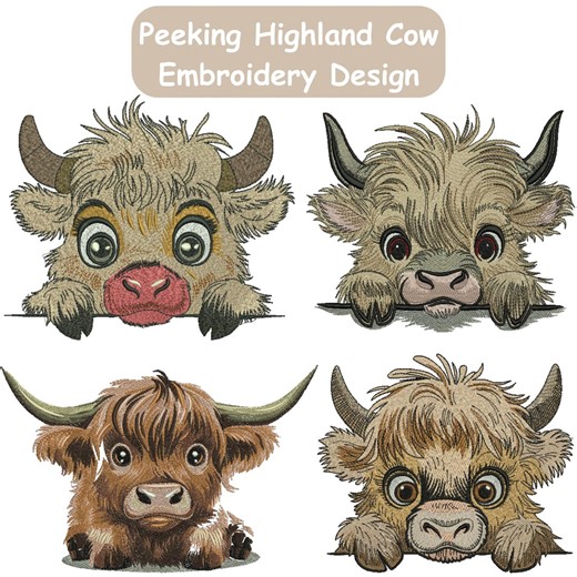 Highland Cow Embroidery Design, Baby Highland Cow Embroidery, Farm Animal Embroidery, Cow Embroidery, Machine Embroidery Design - Etsy