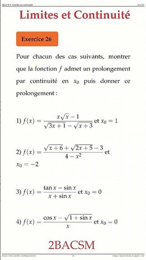 Exercice 26 Limites et Continuite 2BACSM Maths space2study M2BSMS1v12