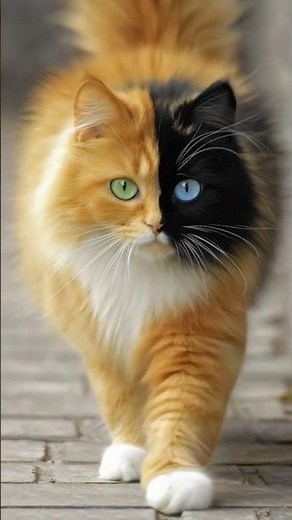 Chimera cat, beautiful and responsive, with different colors on the sides of its face #cat#cats