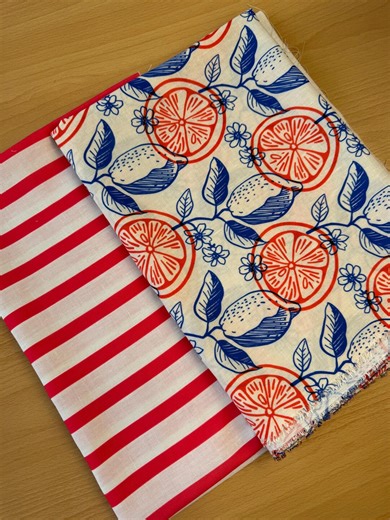 Red Striped and Lemon Design Linen Fabric by Yard - Etsy
