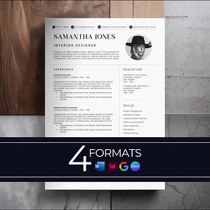 Interior Designer Modern Resume Template: Editable CV for Word, Docs, Indesign, Canva (digital Download) - Etsy