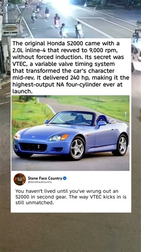 The original Honda S2000 came with a 2.0Linline-4 that revved to 9,000 rpm, without forced