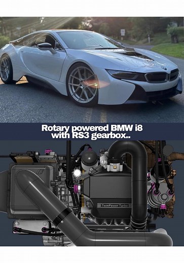 Welcome to the Rotary powered BMW i8 with a 7 speed DCT gearbox from an Audi RS3. This is one of the most creative and interesting builds and swaps I’ve seen in a long time. @jon_volk_ has even managed to keep the i8’s hybrid system which will help the car make over 600hp with the 13b making 500. Let me know what you think? #engineswap #cars #carbuild #cartok #carmods