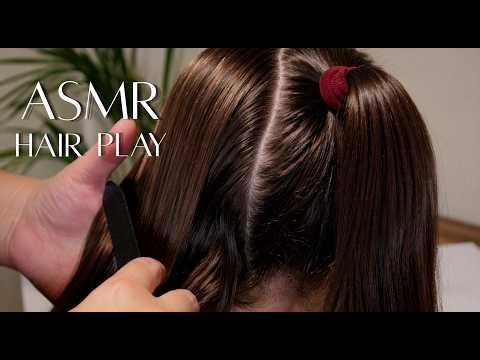ASMR Hair Play on Real Person Detangling Knots + Smooth Ponytails