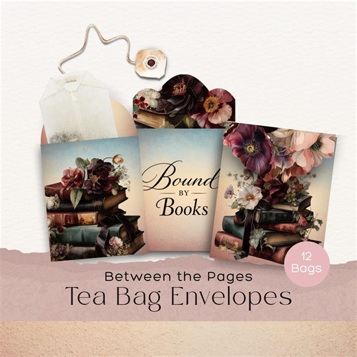 Book Stacks and Flowers Tea Bag Envelope Kit | Floral Word Art Printable Junk Journal Ephemera, Tea Bag Happy Mail Gift, 2026 - Etsy