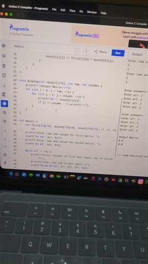 Matrix Multiplication program in c language 👨‍💻 #viral #shorts #programming #viralvideo