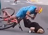 Woman at bike race walks out on the tracks and knocks over aspiring winner