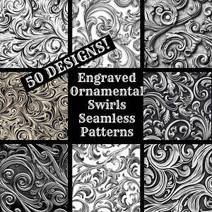 Engraved Swirls Seamless Pattern: Ornamental Digital Paper (digital Download) - Etsy