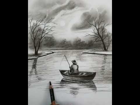 Beautiful Village Scenery Drawing | Easy Village Landscape Drawing with Pencil for Beginners