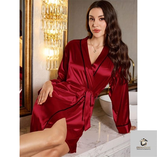Elegant Satin Robe for Women, Short Silk Nightgown Sleepwear - Etsy