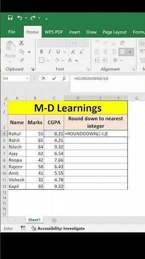 Round Down to the Nearest Integer in Excel! 🔽 | Master the ROUNDDOWN Function 💡 #shortsfeed