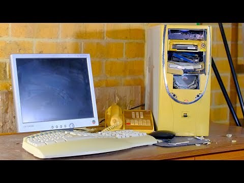 Angry Office Man Smashes Useless Beige Computer