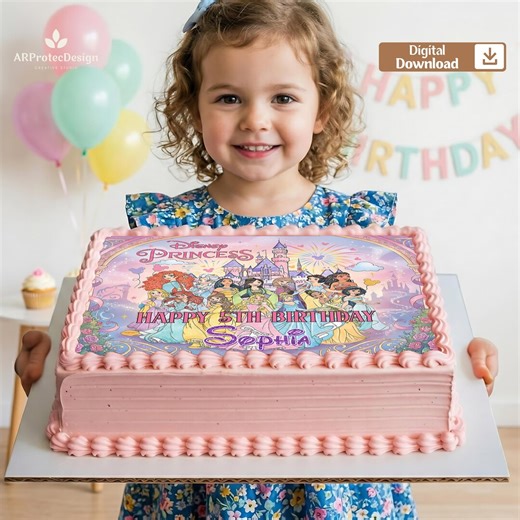 Personalized Disney Princess Cake Topper, Custom Girls Birthday Party Cake Digital File - Etsy