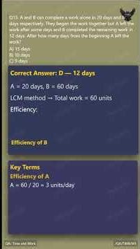 Time and Work | Shortcut Methods for Exams | Quantitative Aptitude | QA/T&W/M1/Q15