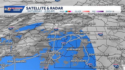 Based on radar trends, I'm pretty confident that the greatest chance for several inches of snow will be from the Triad, south and west (blue region). The Charlotte area could get upwards of 10" or more... East of the Triad, we run the risk of dry air cutting into totals. | WXII 12 Weather