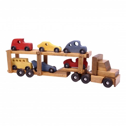 Amishtoybox.com Wooden Car-carrier Semi Truck and Trailer Toy Set With 6 Cars - Etsy