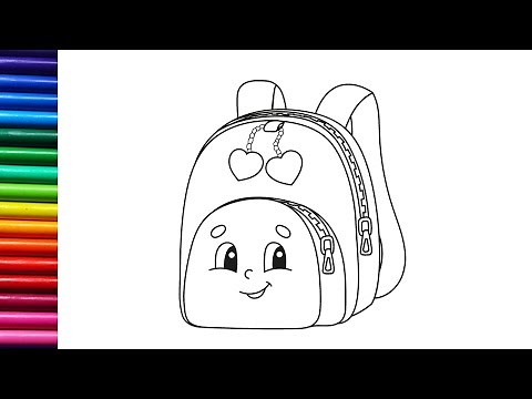 How to draw and color cute school bag | Bag drawing easy step by step for kids