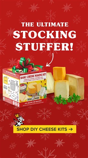 This holiday season, say cheese! 🎄🧀 Give the gift of homemade cheese—it's as gouda as it gets! Perfect for foodies, DIY lovers, or anyone who’s ready to take a tasty adventure, it’s a gift that’s un-brie-lievably delicious! | New England Cheesemaking Supply Company