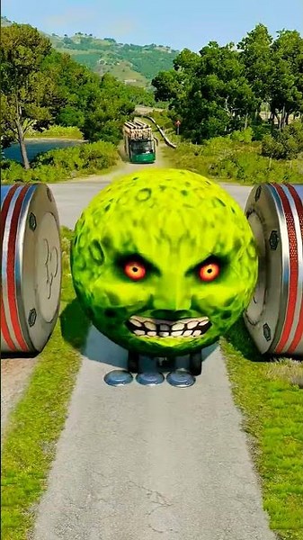 Long Colourful Capsule Buses vs Hydraulic Crush in the game BeamNG.drive