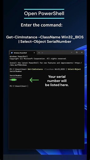 Easy way to find your devices serial number using PowerShell. #windows#powershell