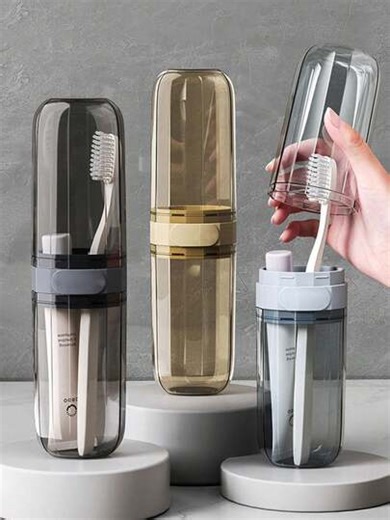 3/2/1 Pcs Travel Toothbrush Cup Set, Portable Rinsing Cup, Travel Toothbrush Storage Case, Suitable For Home And Outdoor Use, Dental Care Travel Kit With Rinsing Cup And Transparent Storage Box, Travel Essentials With DIY Stickers, Suitable For Student Dorms, Business Trips, Hotels Or Outdoor Travel | SHEIN