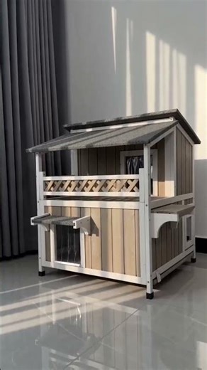 Wooden Outdoor Cat Shelter for Feral Cats | 2-Level Catio House#cat #pets #catvideo #petlover #pets