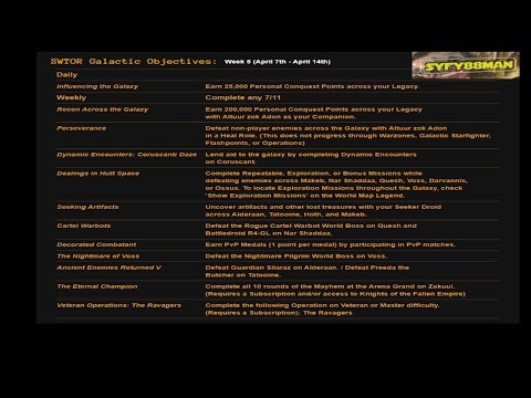 SWTOR Galactic Seasons Objectives: Week 5 (April 7th - April 14th)
