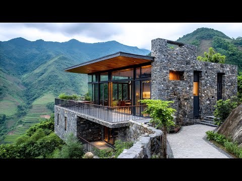 Rustic Stone House Design in Southeast Asia | 2-Story Mountain Retreat