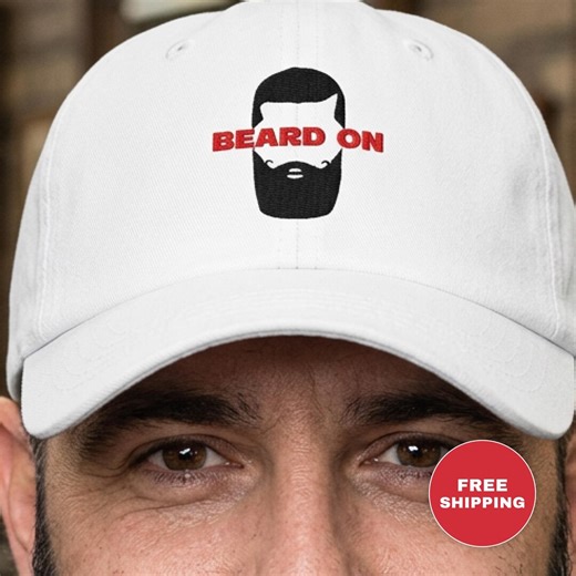 White Cotton Chino Baseball Hat | Beard On Design | Dad Style Adjustable Strap Cap