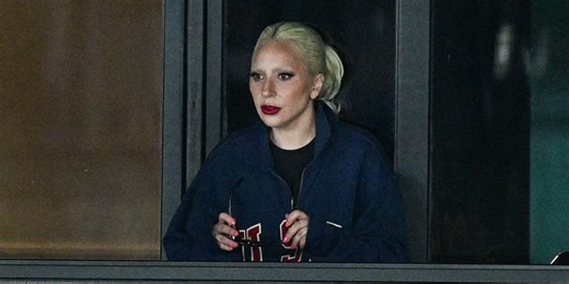Lady Gaga Wears Nothing But a Sheer Bra Under Her Mint Blazer While Debuting Moody Hair Change