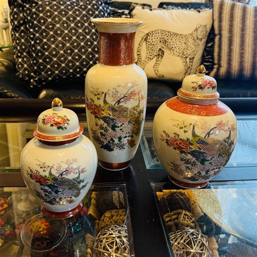 Vintage Japanese Satsuma Porcelain Vases With a Peacock and Floral Design (set of 3) - Etsy