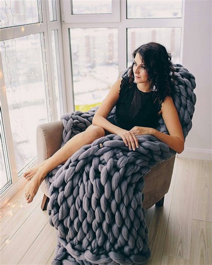 Giant Merino Wool Blanket: Chunky Knit Throw, Arm Knitted Decor - Etsy
