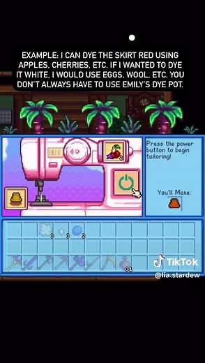 tip for beginners: how to make and dye clothes in stardew valley #stardewvalley #stardewvalleymemes #foryou #viral #fyp #stardewvalleydecorating