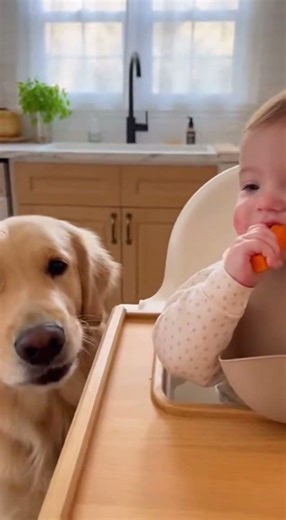 Golden retriever's angry face when baby steals the snacks #dog #babymoments #hilarious