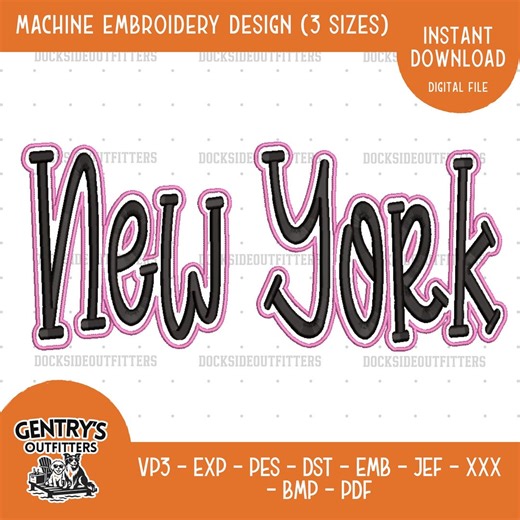 New York 3D Puff Embroidery Design, 3D Puff Lettering, Satin Stitch Outline, Bundle Size, Instant Download - Etsy