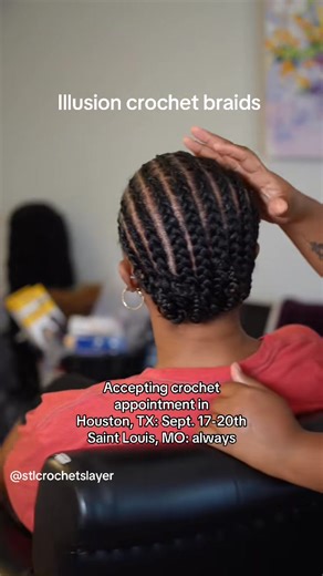 29K views · 254 reactions | Illusion crochet braids benefits: ✅ 2 hr install — no long sitting ✅ low maintenance ✅ low tension Accepting appointments in HOUSTON, TX: September 17th-20th —book here: 拾https://nauticastyles.as.me/Houston (LINK IN BIO!) . My location: ST LOUIS, MO. Booking here: https://nauticastyles.as.me/Saintlouis (LINK IN BIO!) #crochethairstyles #crochetbraids #houstoncrochetbraids #stlcrochetbraids #illusioncrochetbraids | STL Crochet Slayer | Facebook