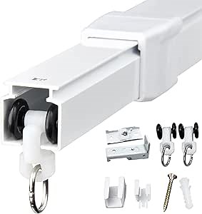 37-211in Telescopic Ceiling Curtain Track System for Curtains,Retractable Measurement Free Heavy Duty Curtain Rail Track Set as Room Divider,Adjustable Sliding Wall Mount Aluminum Curtain Track
