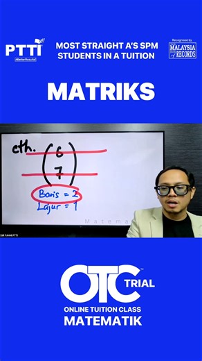 Matriks dengan Sir Fahmi. Belajar topik awal Form 5 dalam OTC Trial Matematik. 1 month free class. Daftar sekarang di www.ptti.my | PTTI