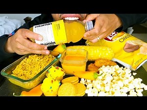 ASMR YELLOW FOOD EDIBLE VITAMIN WATER BOTTLE EATING CHEESY CHICKEN NUGGET NOODLES CHEESE SAUCE JERRY