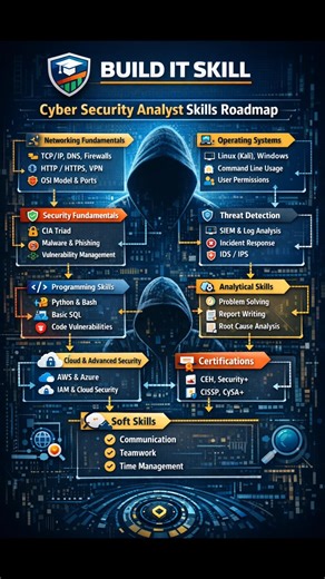 Cyber Security Analyst Roadmap 2026 | Skills Required for Cyber Security Job #cybersecurity #shorts