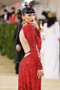 Megan Fox Channels a Pin-up Girl in a Lace-Up Gown With a High Leg Slit at the 2021 Met Gala