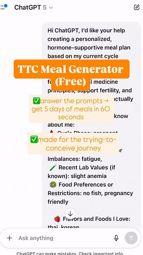 TTC is overwhelming. This free tool builds a 5 day meal plan from a few quick prompts (or notes from a period app). Simple, calm, done. | •Aimee Shadrach•