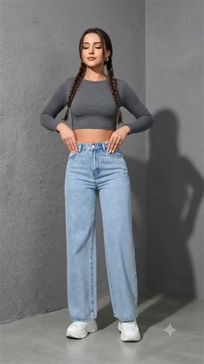 "Light Blue Wide-Leg Denim Jeans 💙 | High-Waist, Comfy & Trendy Fit ✨ #denimjeans #fashionreel