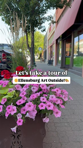🎨✨ Let’s take a little tour of art outside in Ellensburg! From sculptures to murals, creativity lives all around our town if you know where to look 👀 🌿 Start at Unity Park, where the Harmonize sculpture brings meaning and connection to the heart of downtown. See how many animals you can count on the hands! 🖍️ Look down as you walk—Ellensburg artist Ben F. transforms sidewalks into colorful chalk masterpieces. 🐂 Take a seat next to the famous Bull sculpture, a favorite downtown photo op. 🪶 